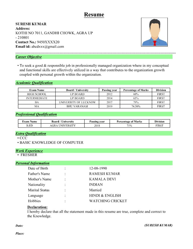 resume maker online free rojgar result